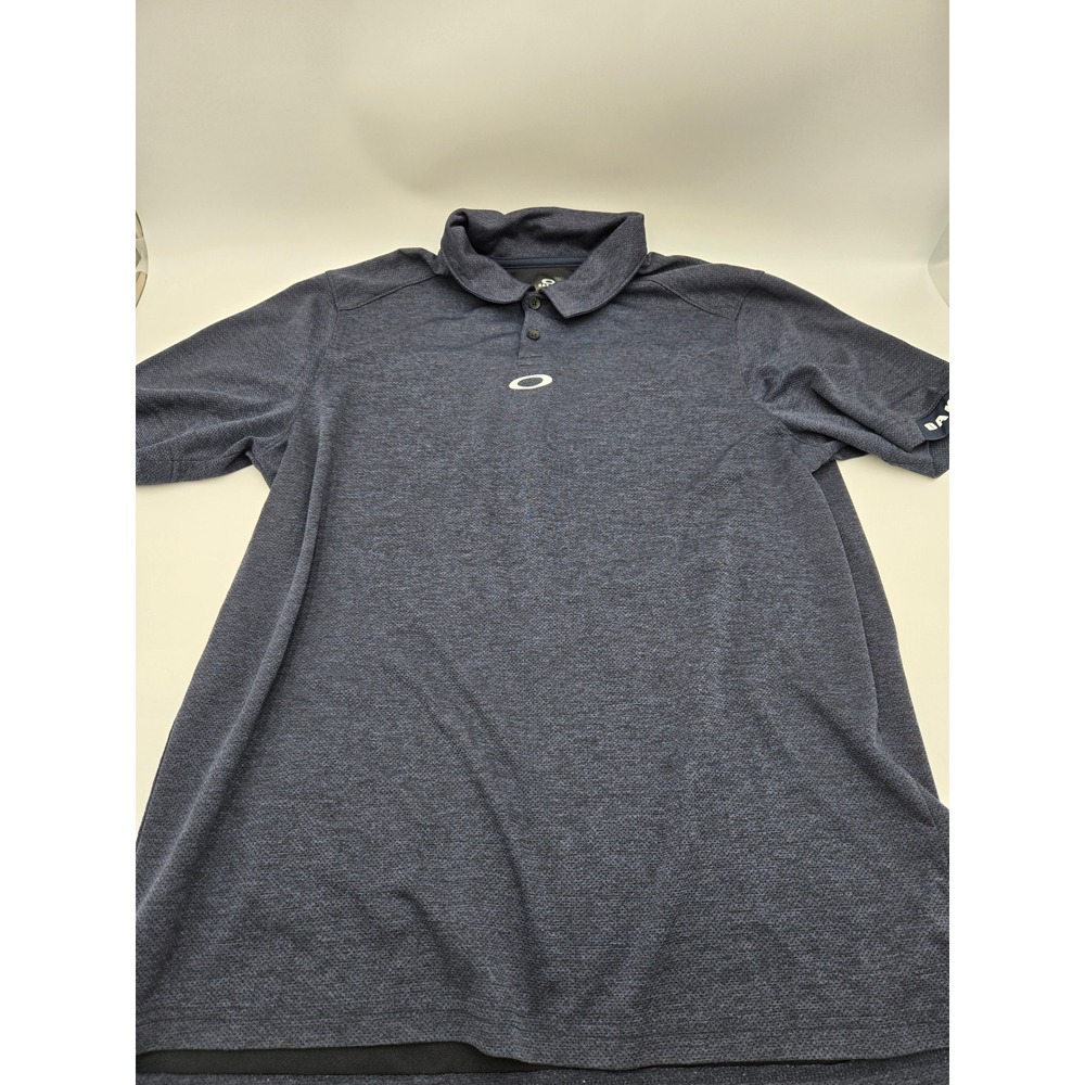 Oakley Golf Polo Shirt Mens Large Navy Blue Heathered Short Sleeve Ellipse Logo